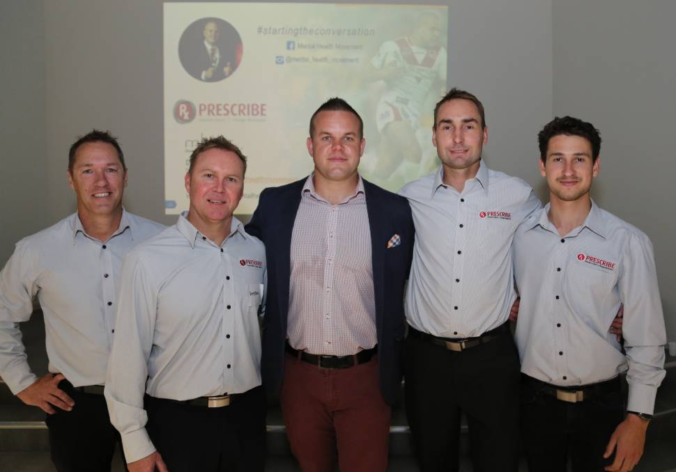 Health in the workplace: Mick Donohoe, Haydn Tawse, Dan Hunt, Shane Rose and Jack Rose at BlueScope visitors centre. Picture: Greg Ellis. 